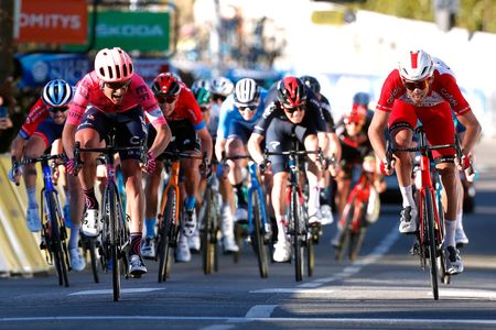 LEVENS FRANCE MARCH 14 Sprint Arrival Magnus Cort Nielsen of Denmark and Team EF Education Nippo Christophe Laporte of France and Team Cofidis Pierre Latour of France and Team Total Direct Energie Dylan Teuns of Belgium and Team Bahrain Victorious Dylan Van Baarle of Netherlands and Team INEOS Grenadiers during the 79th Paris Nice 2021 Stage 8 a 927km stage from Le PlanduVar to Levens 518m Stage itinerary redesigned due to COVID19 lockdown imposed in the city of Nice ParisNice on March 14 2021 in Levens France Photo by Bas CzerwinskiGetty Images