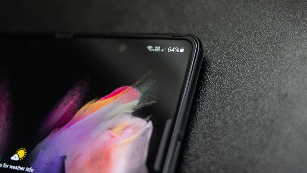 A closeup of the Samsung Galaxy Z Fold 3's front camera