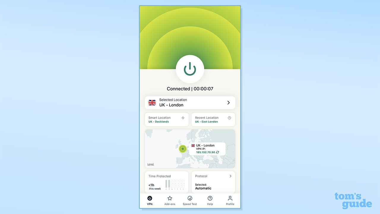 Screenshot of new ExpressVPN mobile app UI