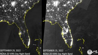 Power outages across Florida seen from space by the NOAA 20 after the rampage of Hurricane Ian.
