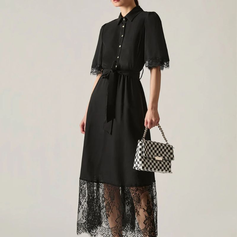black lace shirt dress