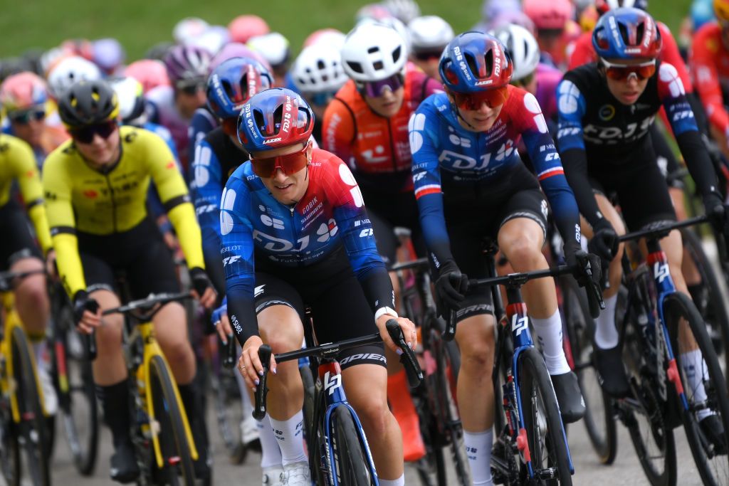BURGOS SPAIN MAY 16 Gladys VerhulstWild of France and FDJ SUEZ Team competes during the 9th Vuelta a Burgos Feminas 2024 Stage 1 a 123km stage from Villagonzalo Pedernales to Burgos UCIWWT on May 16 2024 in Burgos Spain Photo by Alex BroadwayGetty Images