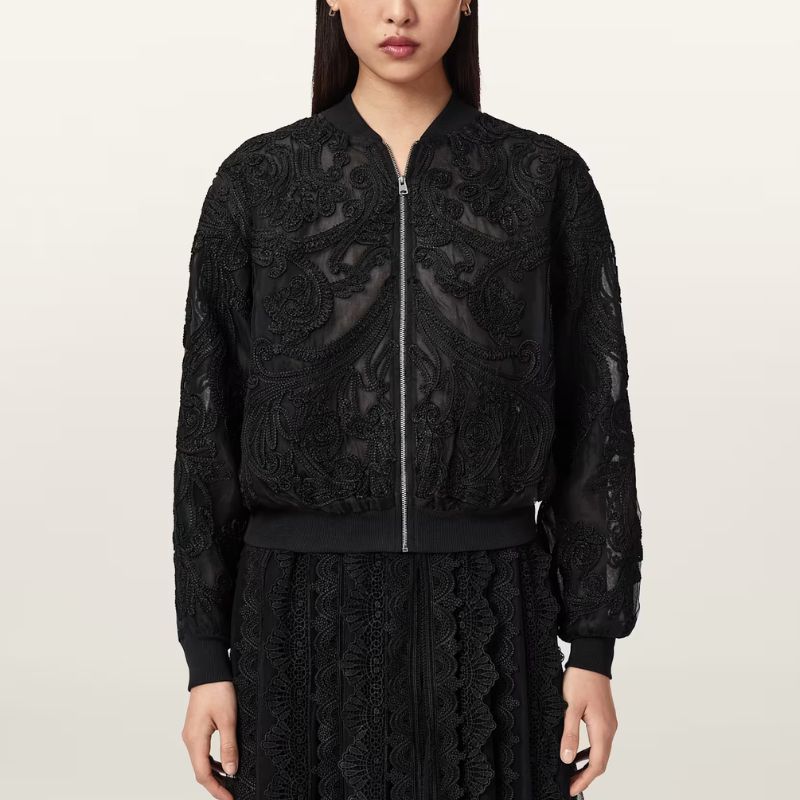 Jade Embroidered Bomber Jacket on model