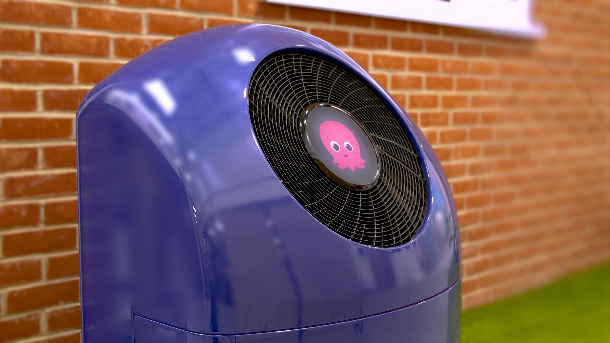Octopus Cosy 6 heat pump against brick wall