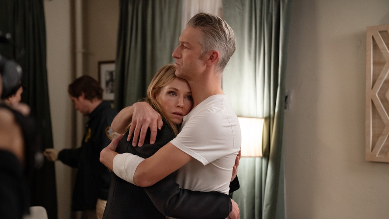 Rollins hugging Carisi after they were attacked in Law &amp; Order: SVU Season 27x11