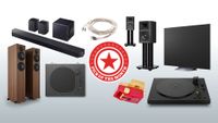 Hi-fi and home cinema products on greyscale background