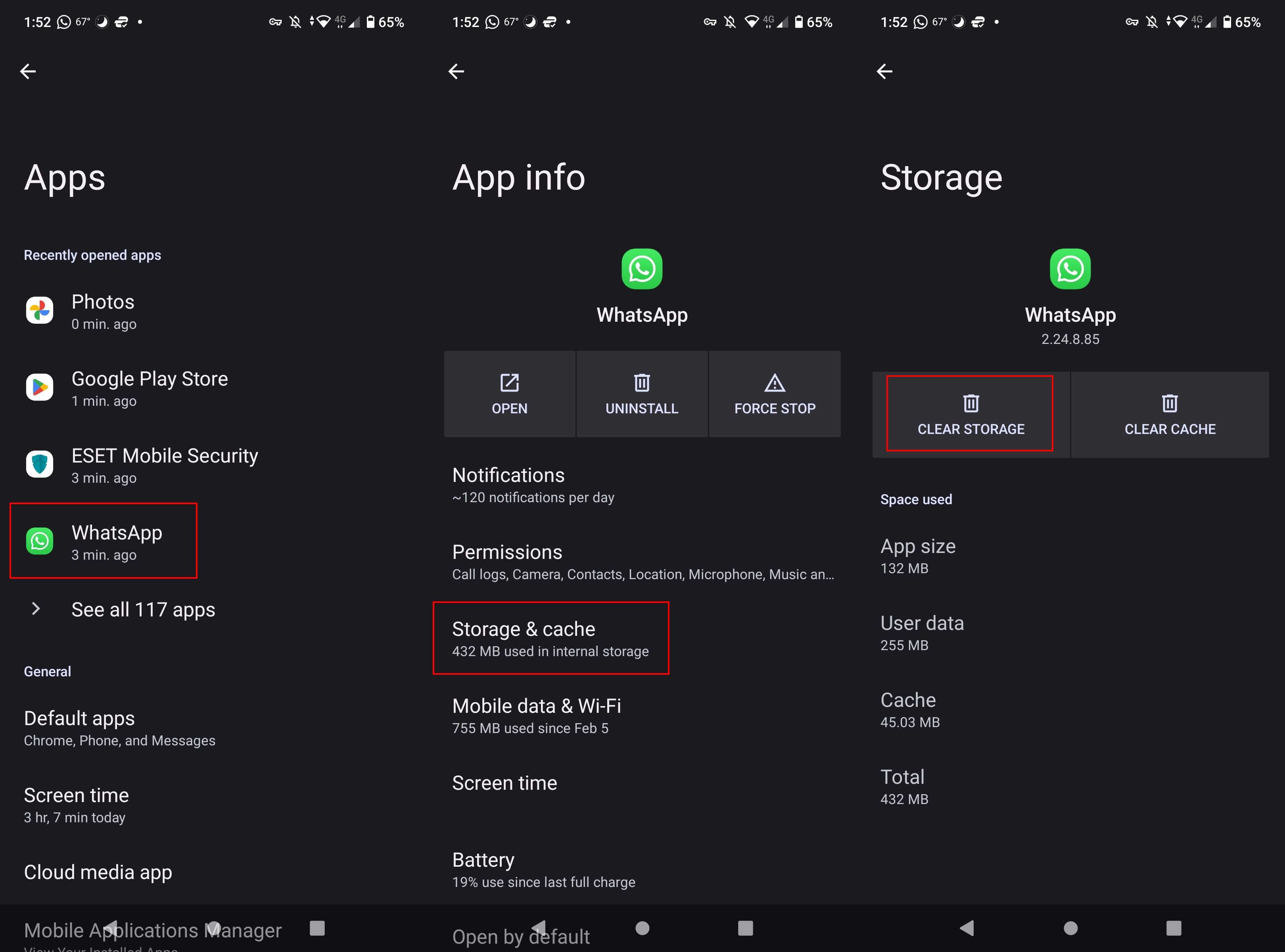 Steps to erase app data on Android