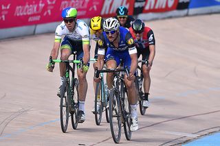 Tom Boonen (Etixx-QuickStep) leads the breakaway around the velodrome at Paris-Roubaix