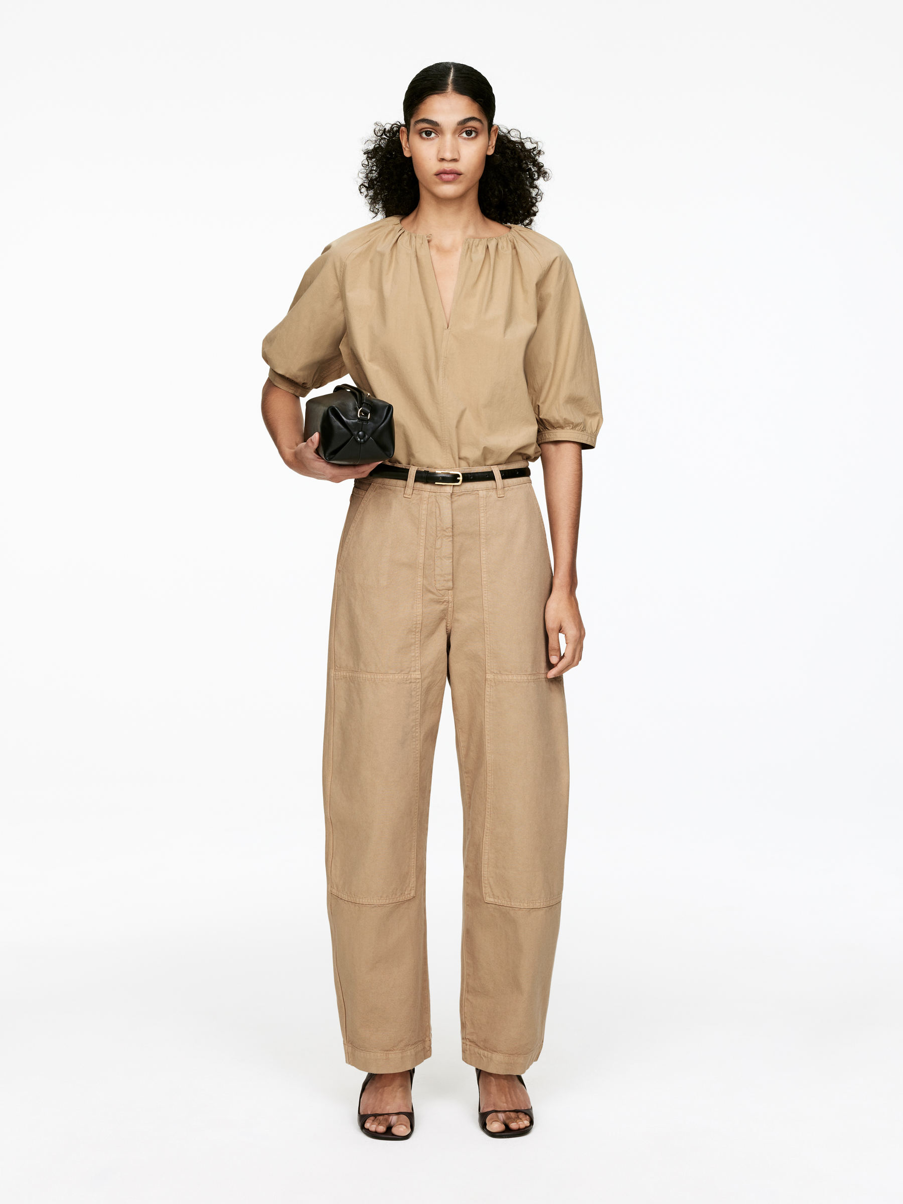 Barrel-Leg Cotton Trousers – Beige – Women – Arket Gb