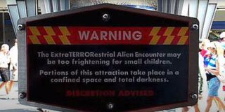 Alien Encounter warning sign