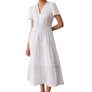 Finery Wren White Tiered Cotton Midi Dress