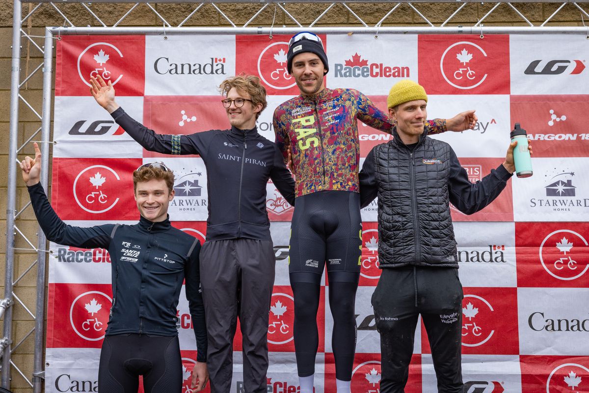 Elite men's podium, winner Curtis White (centre) the race winner