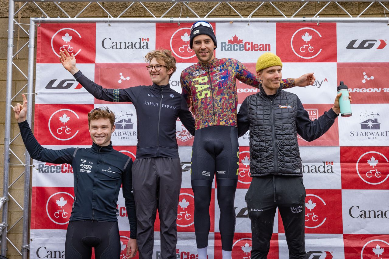 Elite men's podium, winner Curtis White (centre) the race winner