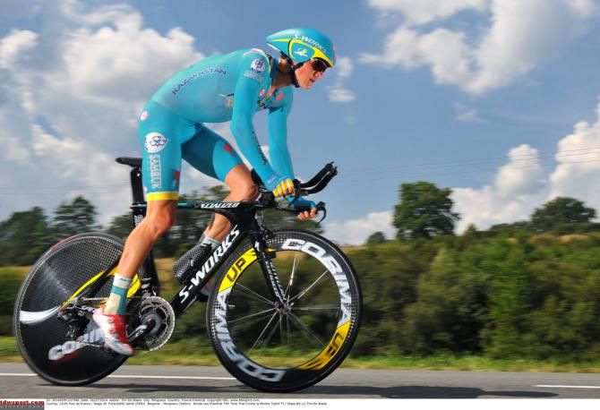 Jakob Fuglsang (Astana) gets out of the saddle