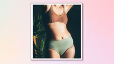 Collage of image of model in bikini