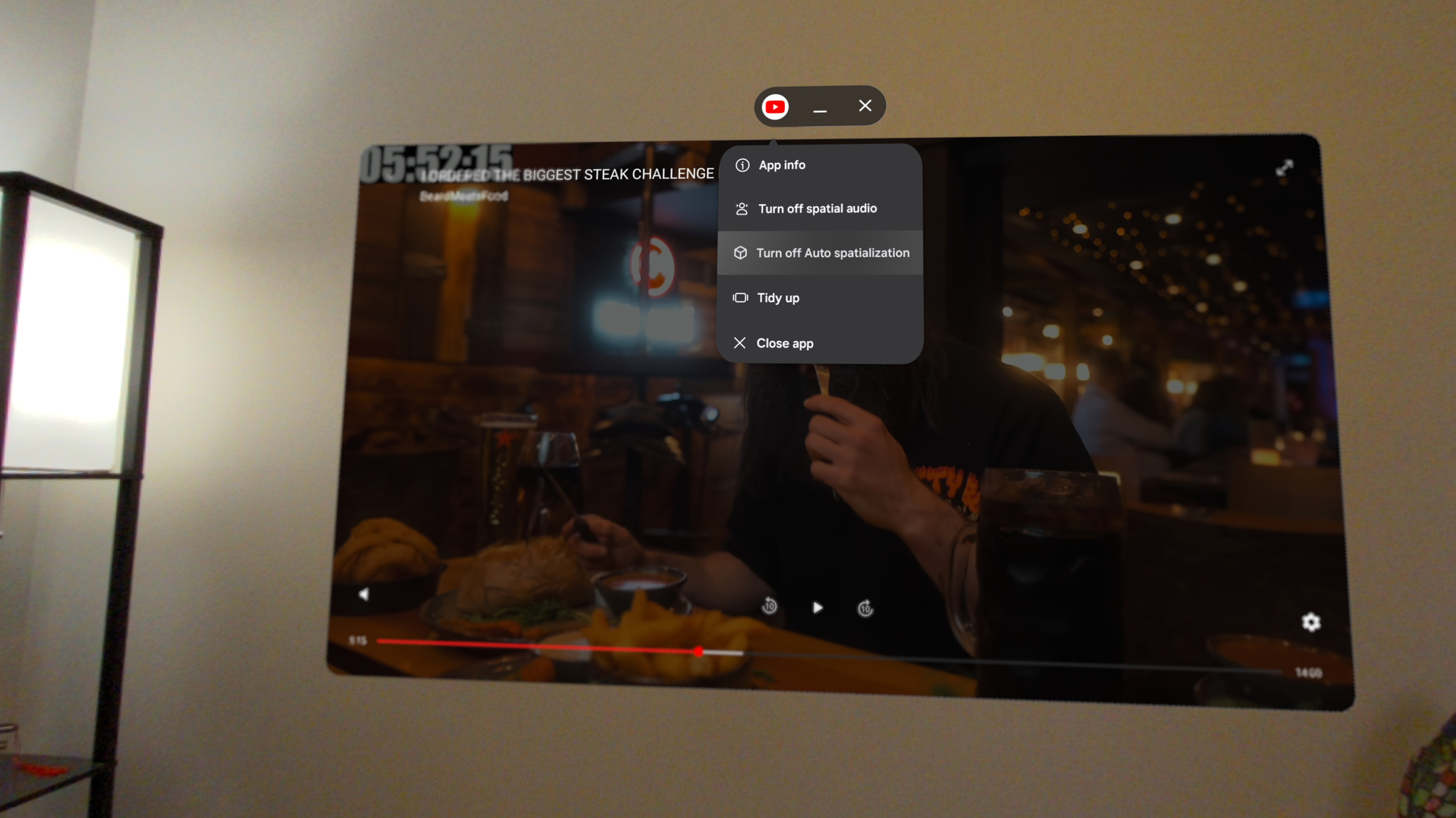 Checking to see if Auto Spatialization is enabled on the YouTube app on Android XR