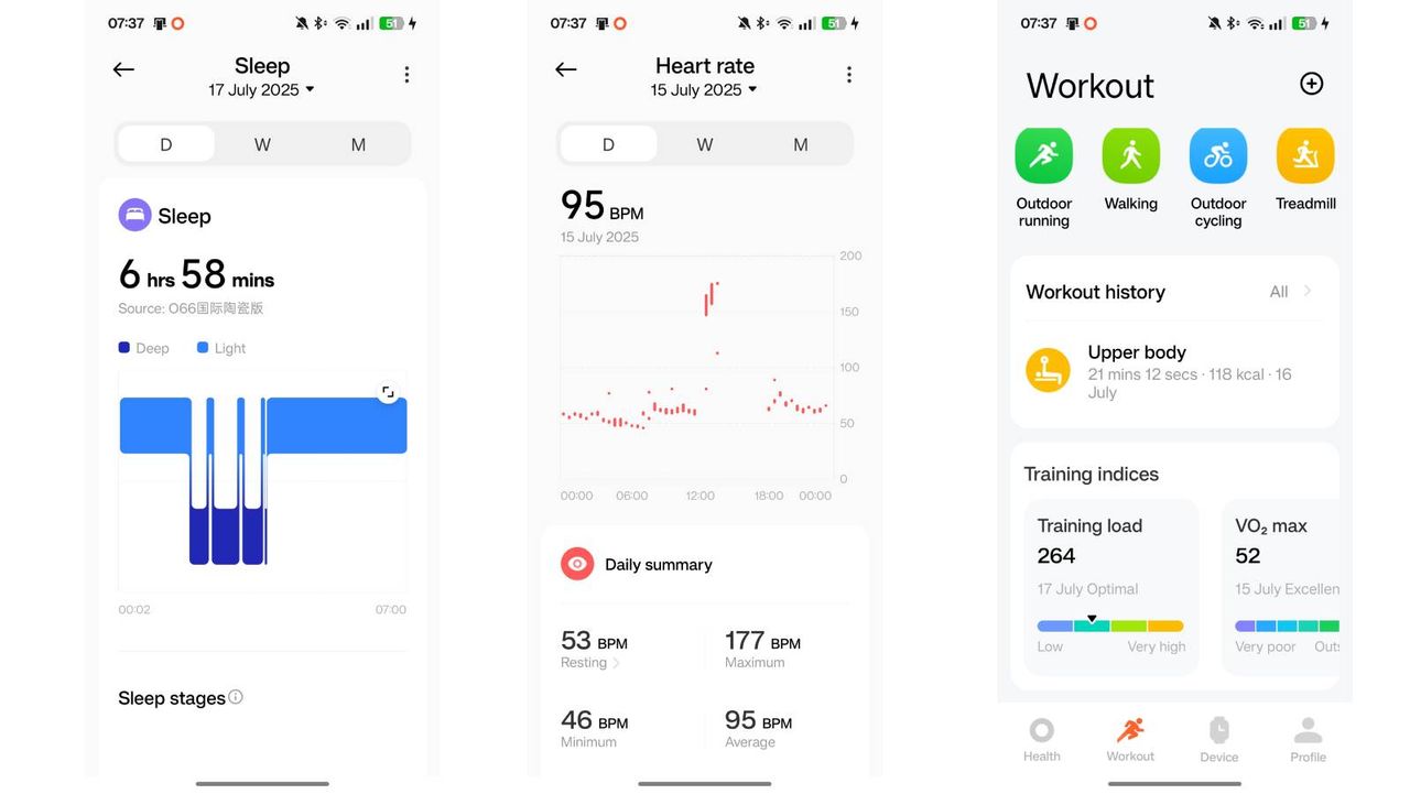 Screenshots showing sleep and heart rate stats of the Xiaomi Smart Band 10 via the Mi Fitness app.