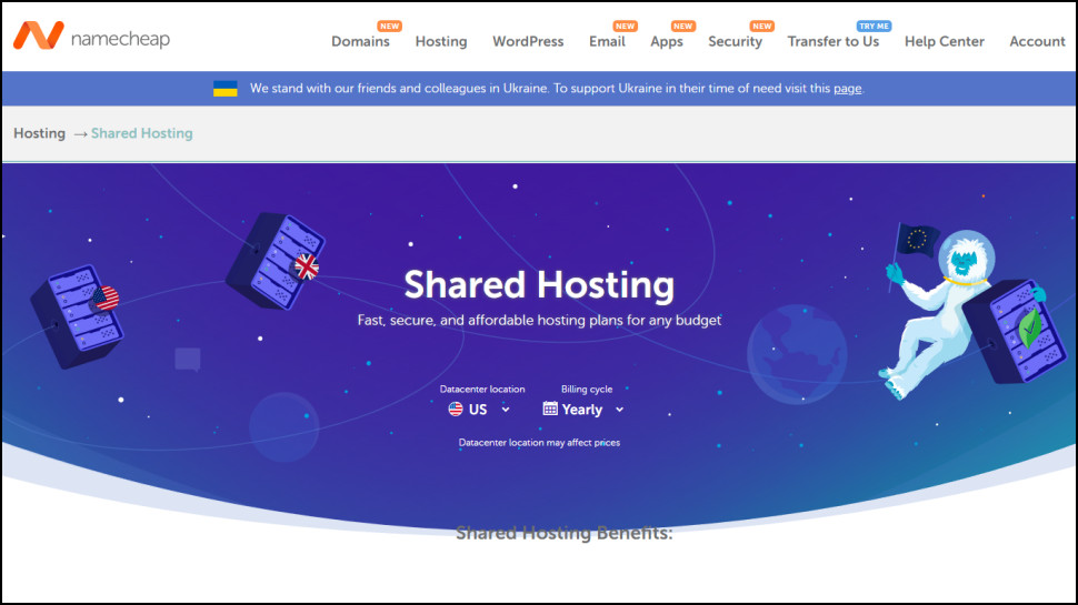 Namecheap shared hosting homepage