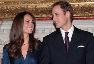Prince William and Kate Middleton pose for photographs in the State Apartments of St James Palace
