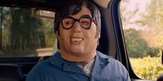 Guy wearing Austin Powers mask in Baby Driver