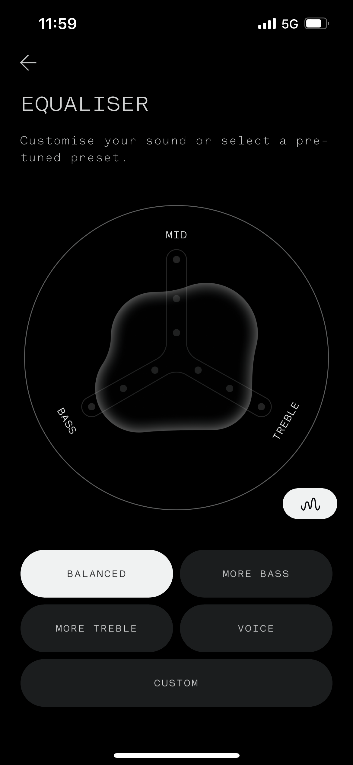 Screenshots of the sound profiles in the Nothing X app