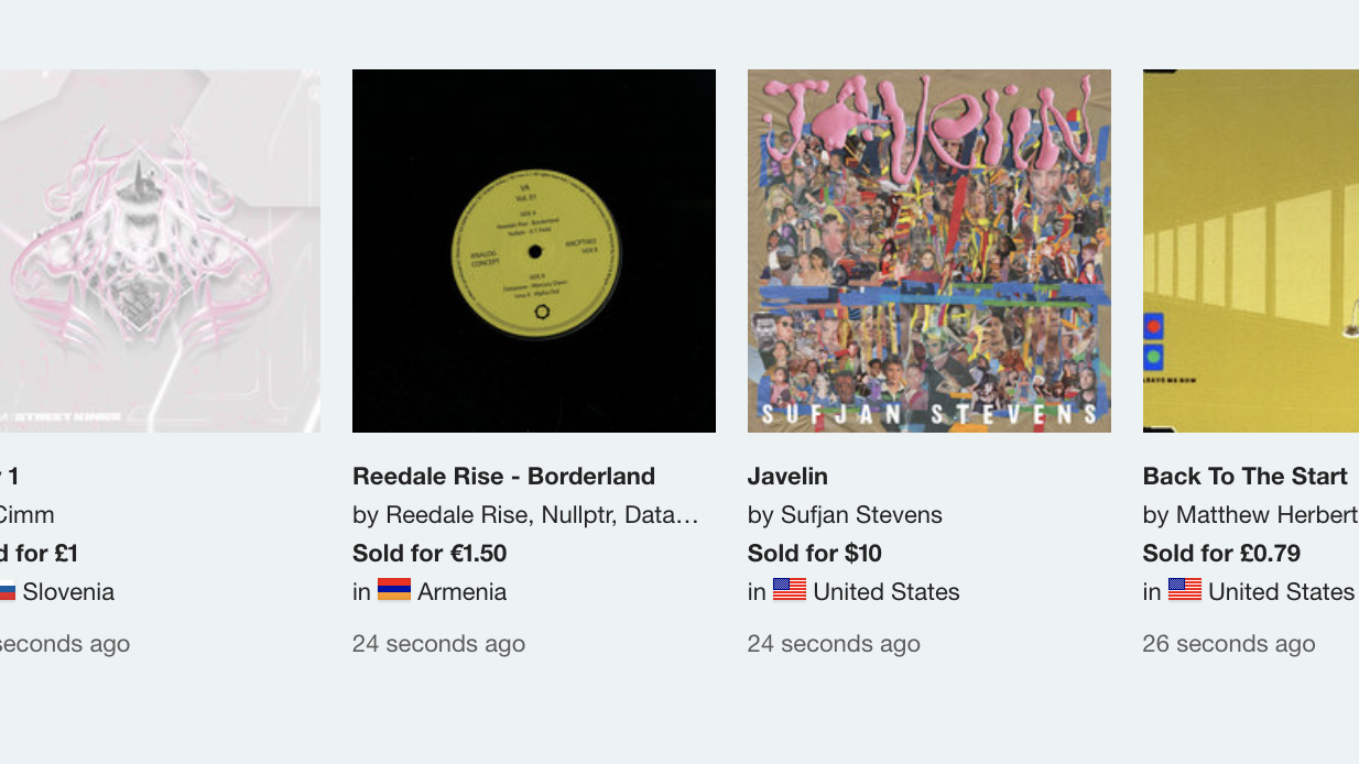 Screenshot of the latest sold albums on Bandcamp