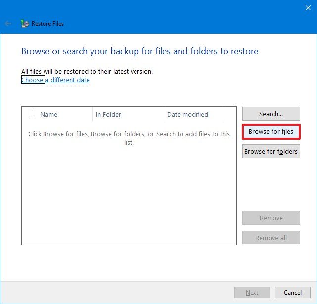 Backup restore files option