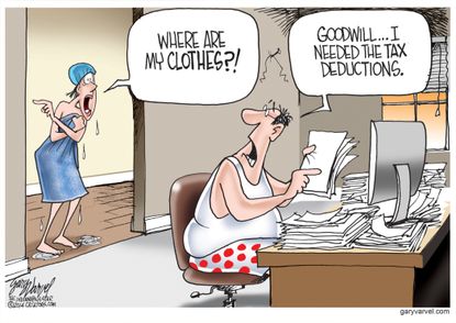 Political cartoon U.S. tax deductions Goodwill