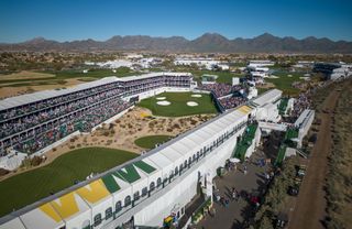 An aerial view of the 16th hole of TPC Scottsdale