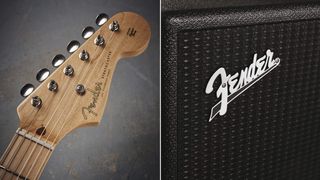 Fender guitar headstock and Fender amp