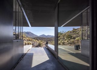 Interior view out of the Hidden valley house in the Arizona desert