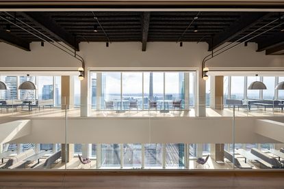 view across floors and through to cityscape beyond