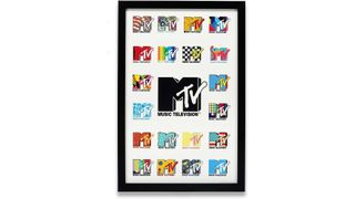 Framed collage of MTV logo variations