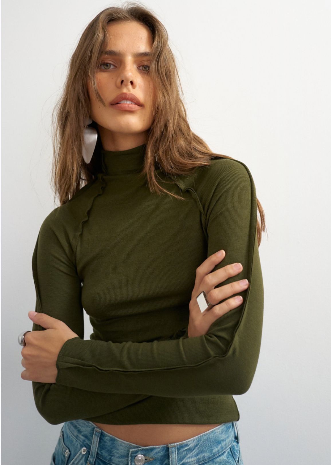 Topshop X Cara seamed long sleeve T-shirt