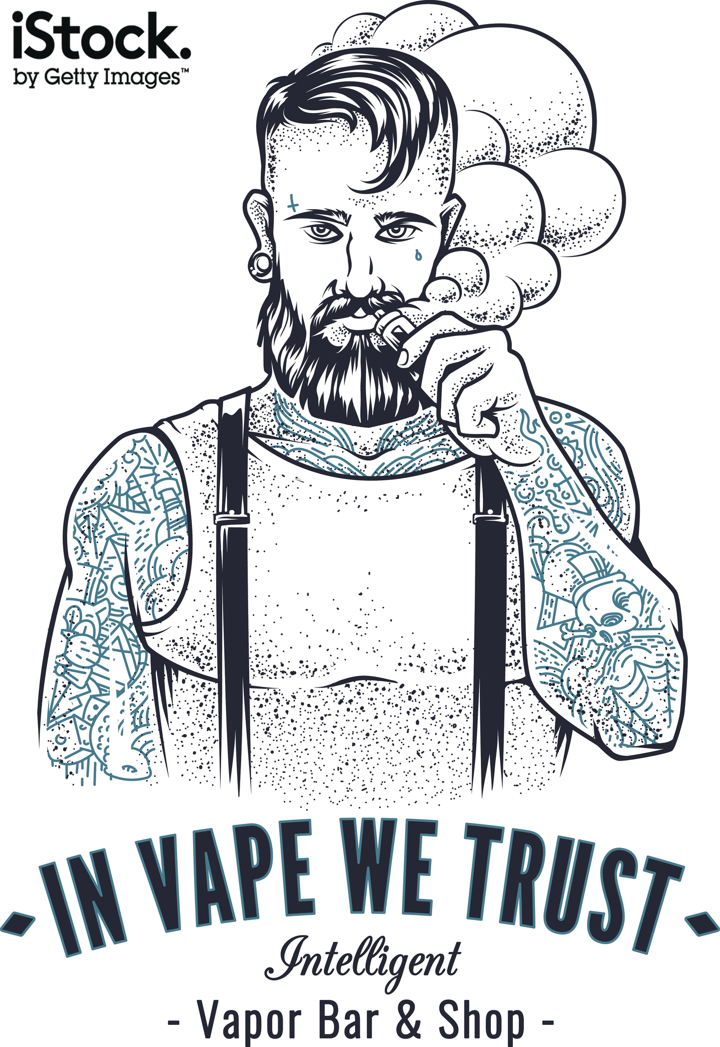 Vaper Hipster Art by kandserg. This image could be used, for example, for a magazine illustration about the vaping trend, or the hipster movement in general
