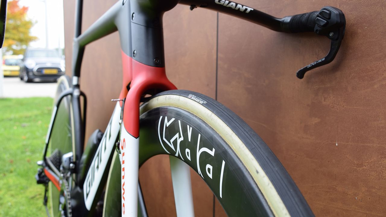 Positioning the front brake behind the fork reduces air turbulance at the front of the bike