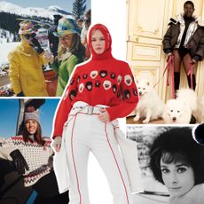 A collage of women in skiwear, including vintage ski photographs, J.Crew x U.S. Ski & Snowboard, H&M x Present Moment, and Audrey Hepburn