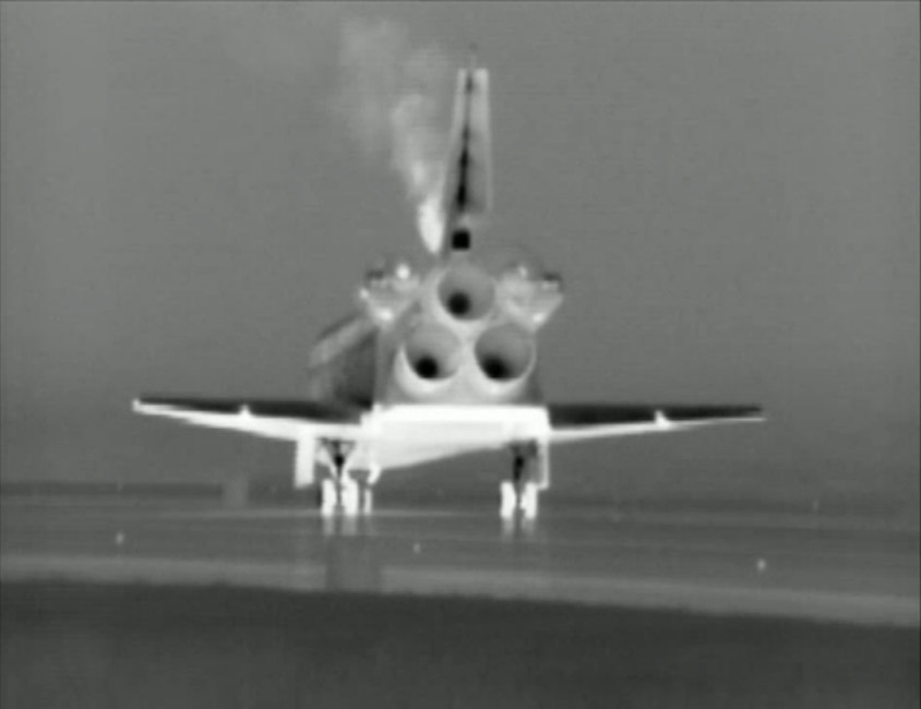 Rear view of space shuttle Atlantis after final landing