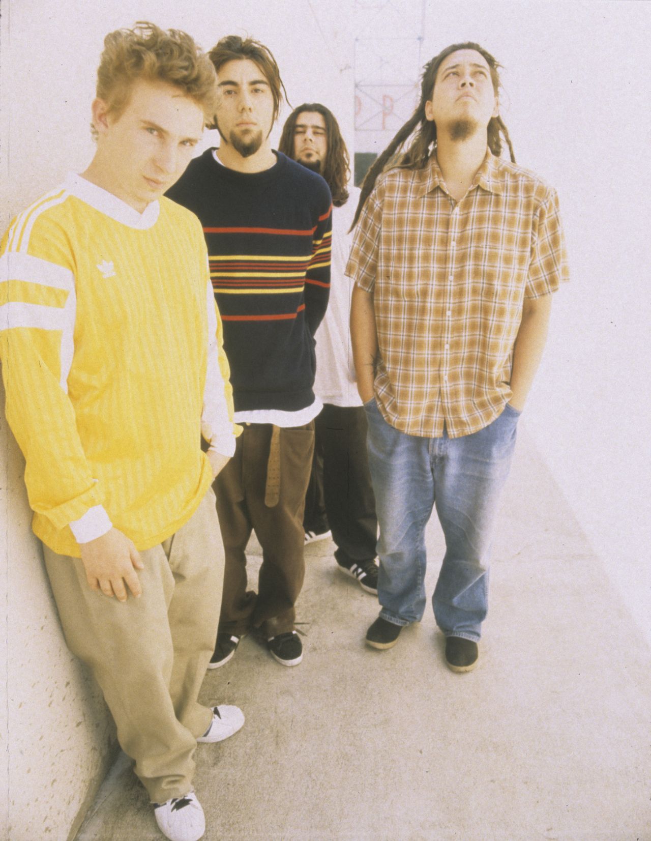 Abe Cunningham, Chino Moreno, Stephen Carpenter and Chi Cheng circa their first album Adrenaline, 1995.