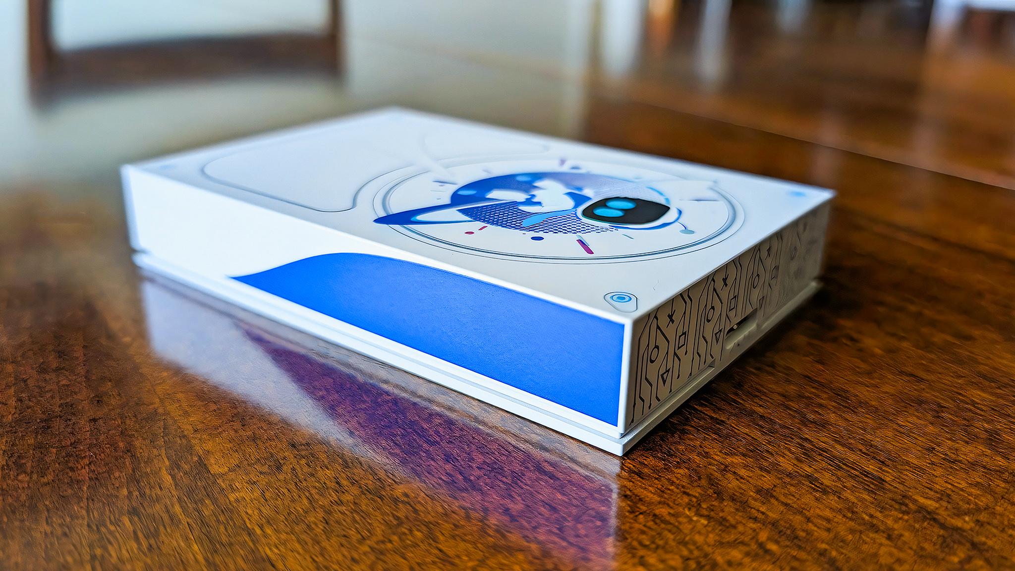 A close-up side view of the Seagate Astro Bot Limited Edition Game Drive.
