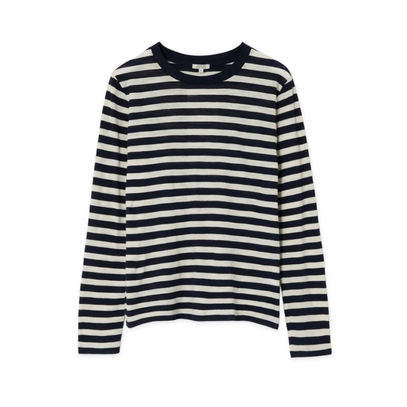 A blue and white long sleeved stripe top from Jigsaw