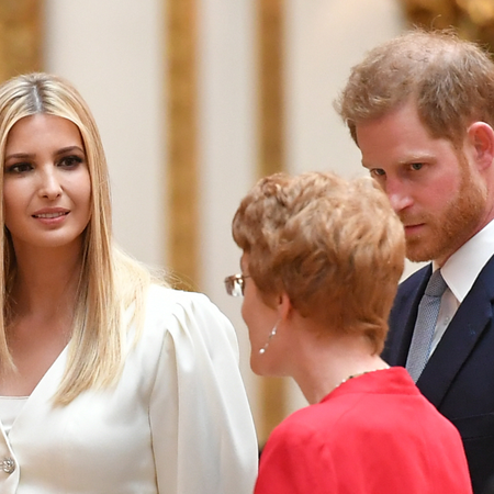 Ivanka Trump (L) and Britain's Prince Harry, Duke of Sussex view displays of US items of the Royal Collection at Buckingham palace at Buckingham Palace in central London on June 3, 2019, on the first day of their three-day State Visit to the UK. - Britain rolled out the red carpet for US President Donald Trump on June 3 as he arrived in Britain for a state visit already overshadowed by his outspoken remarks on Brexit.