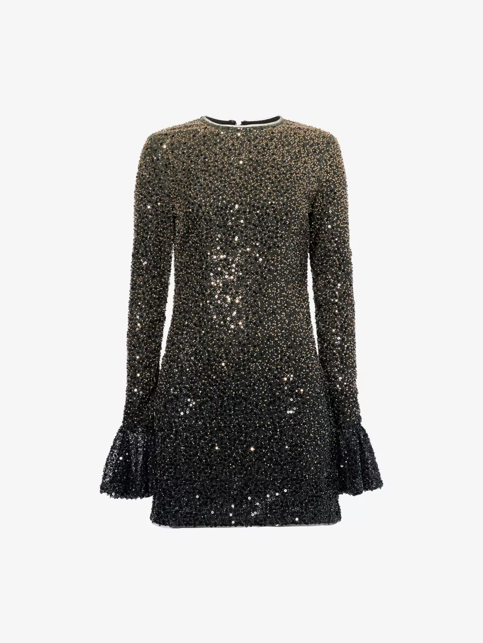 Beaded Ruffled-Cuffs Woven Mini Dress - 6