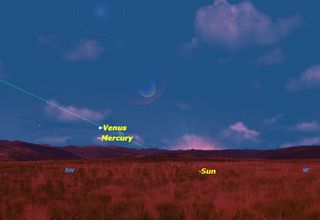The first of two close encounters between Mercury and Venus this month. Mercury’s proximity to Venus makes it easier than usual to spot.