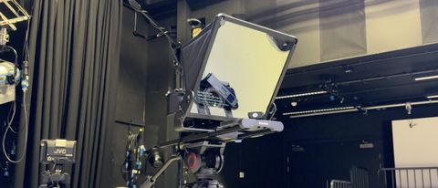 Neewer Teleprompter X14 III in a large TV studio setup