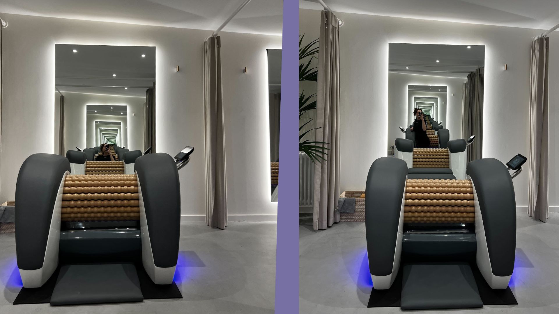 Grace Walsh at Re Place in Notting Hill London, using the body roller machine for lymphatic drainage