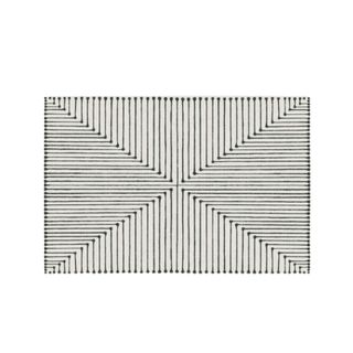 A striped black and white rug