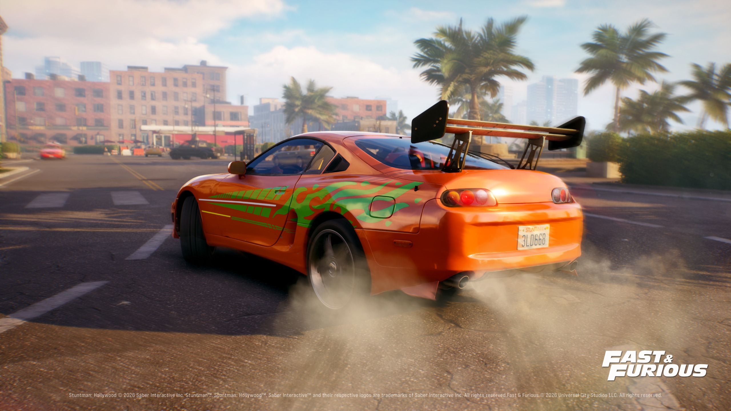 Screens from a racing game set in classic film IP