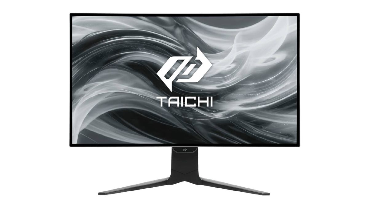 ASRock Taichi 10th anniversary monitor design with white backdrop.