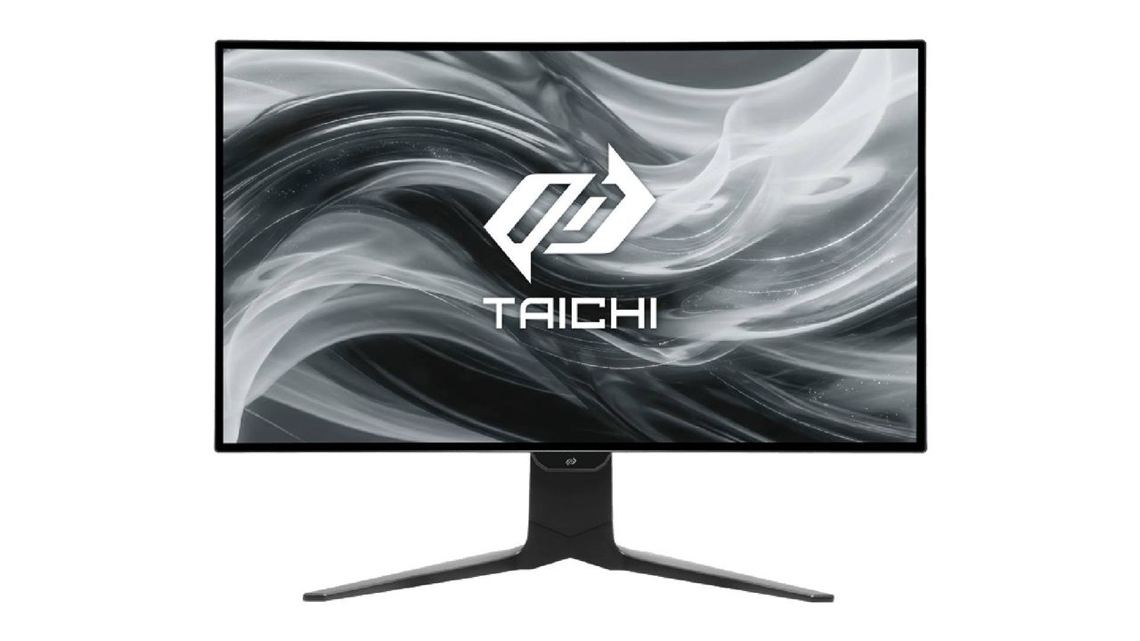 ASRock Taichi 10th anniversary monitor design with white backdrop.